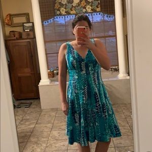 Multiple blues & white sleeveless dress